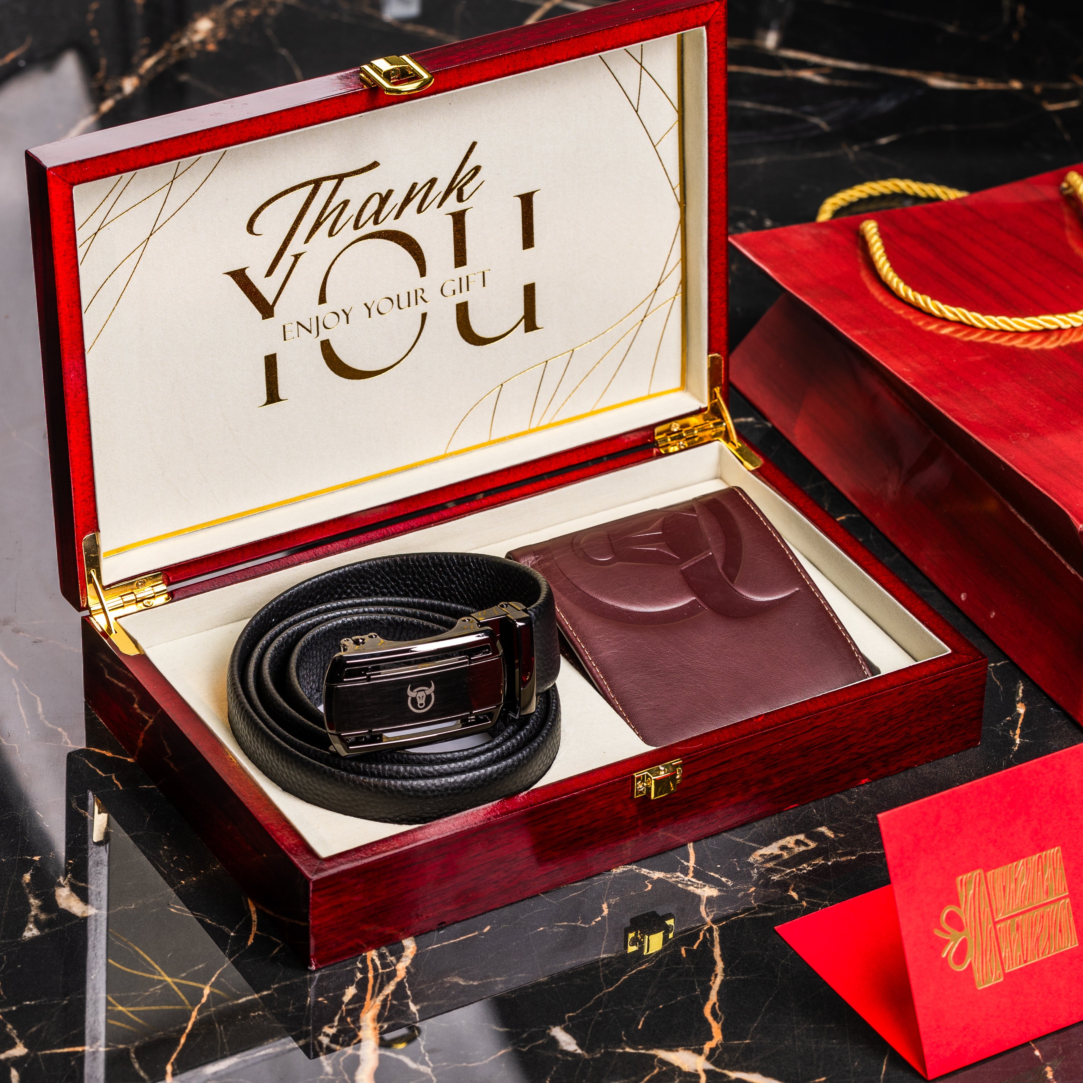 Coffret cadeau portefeuille CP012 et ceinture CC04 - Bullcaptain