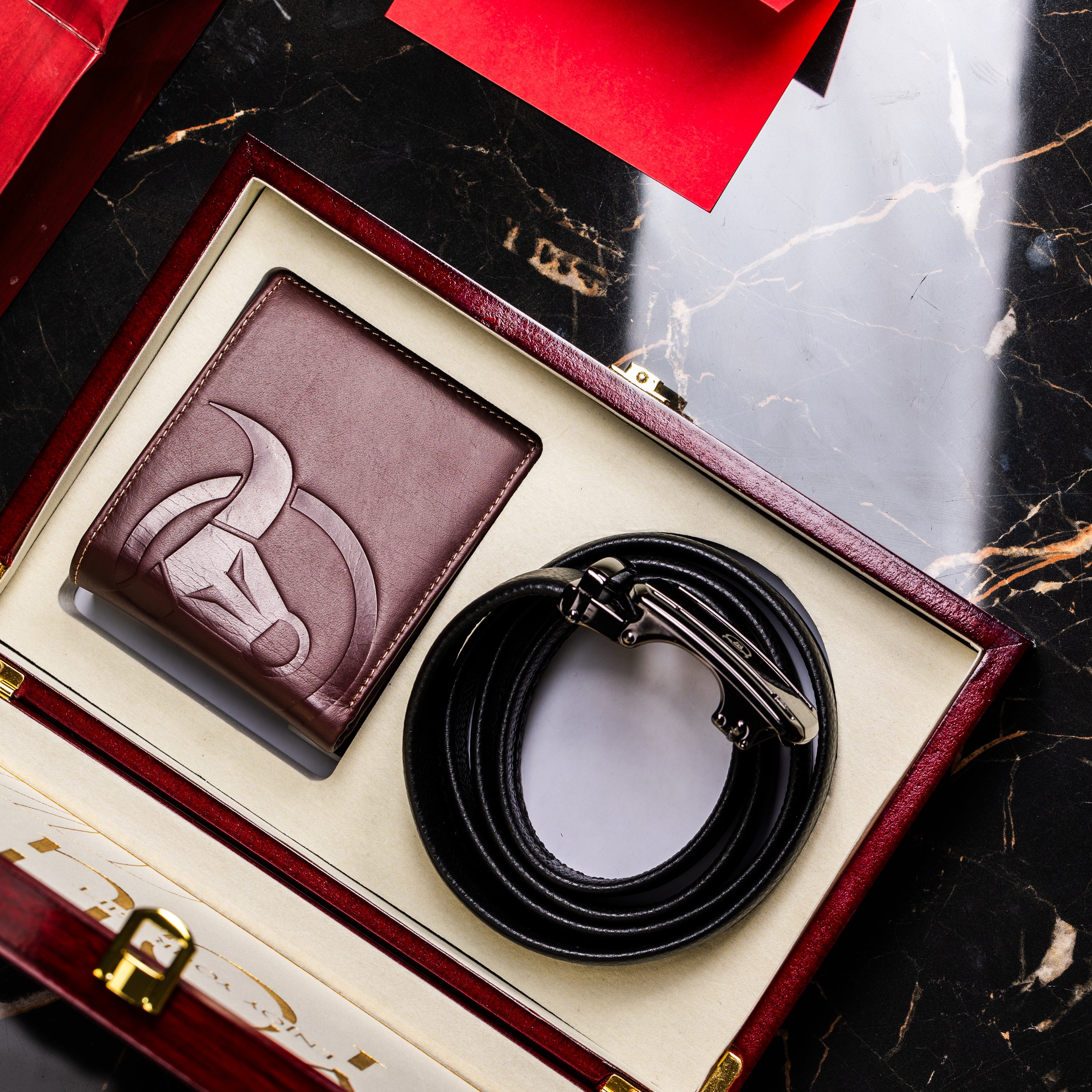 Coffret cadeau portefeuille CP012 et ceinture CC04 - Bullcaptain