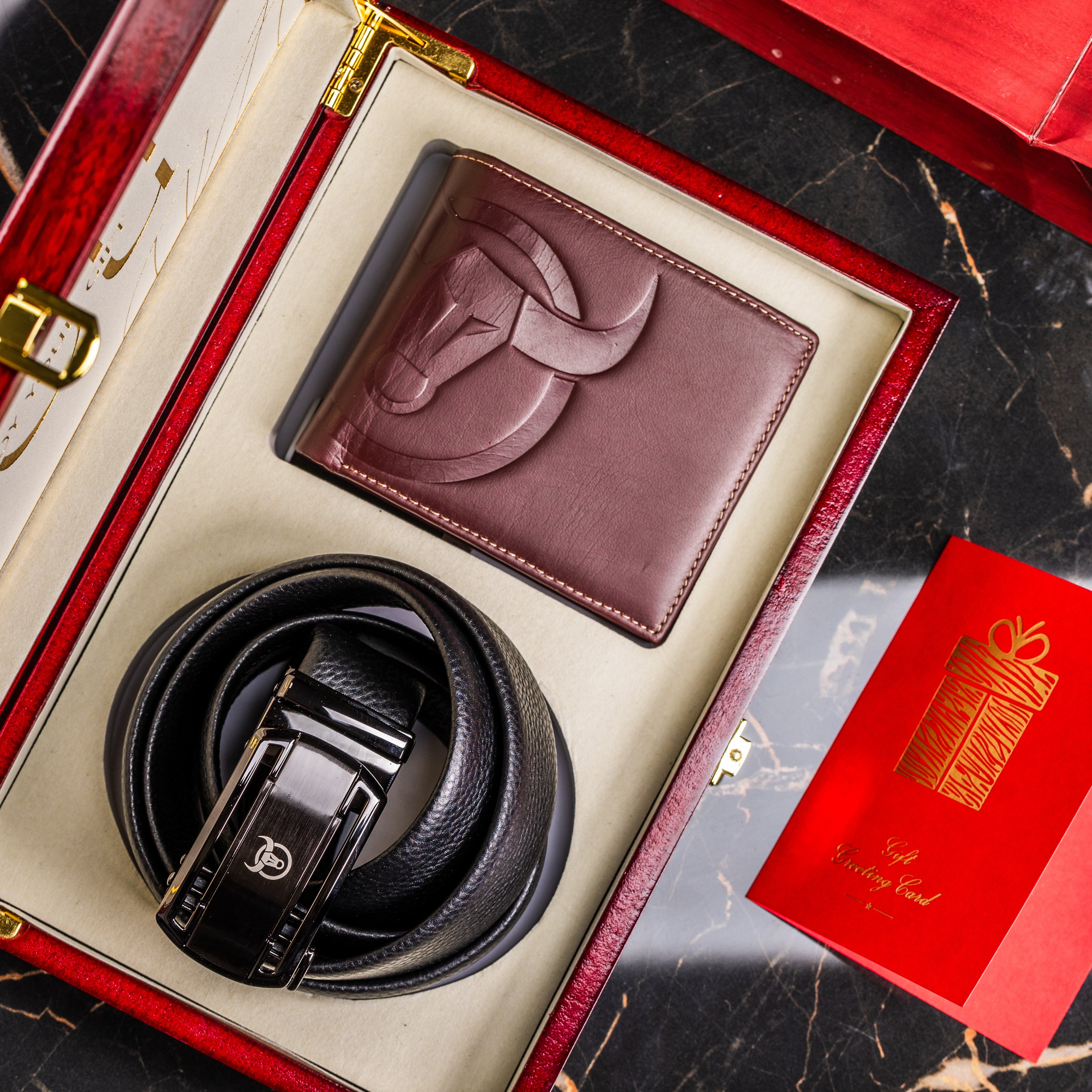 Coffret cadeau portefeuille CP012 et ceinture CC04 - Bullcaptain